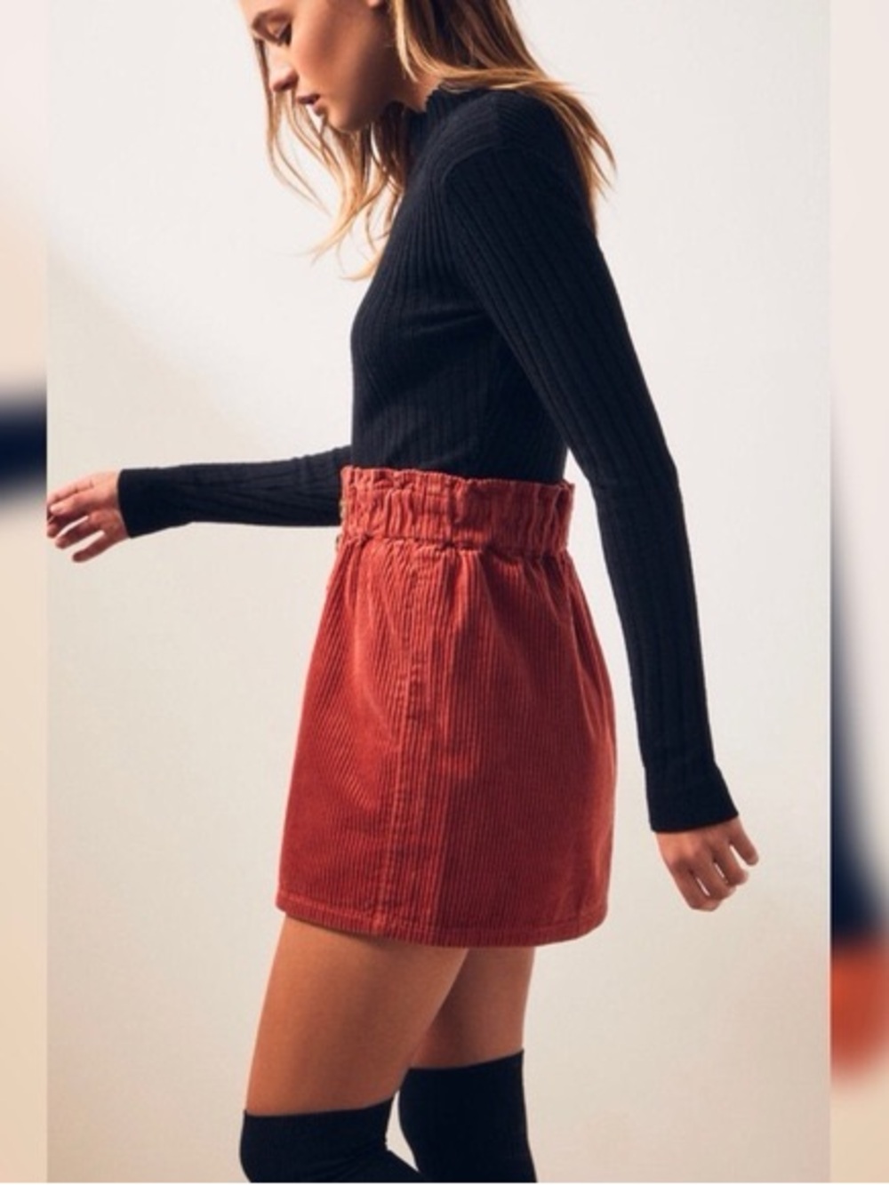 Silent Days Roxy Rust Corduroy Paperbag Waist Mini Skirt